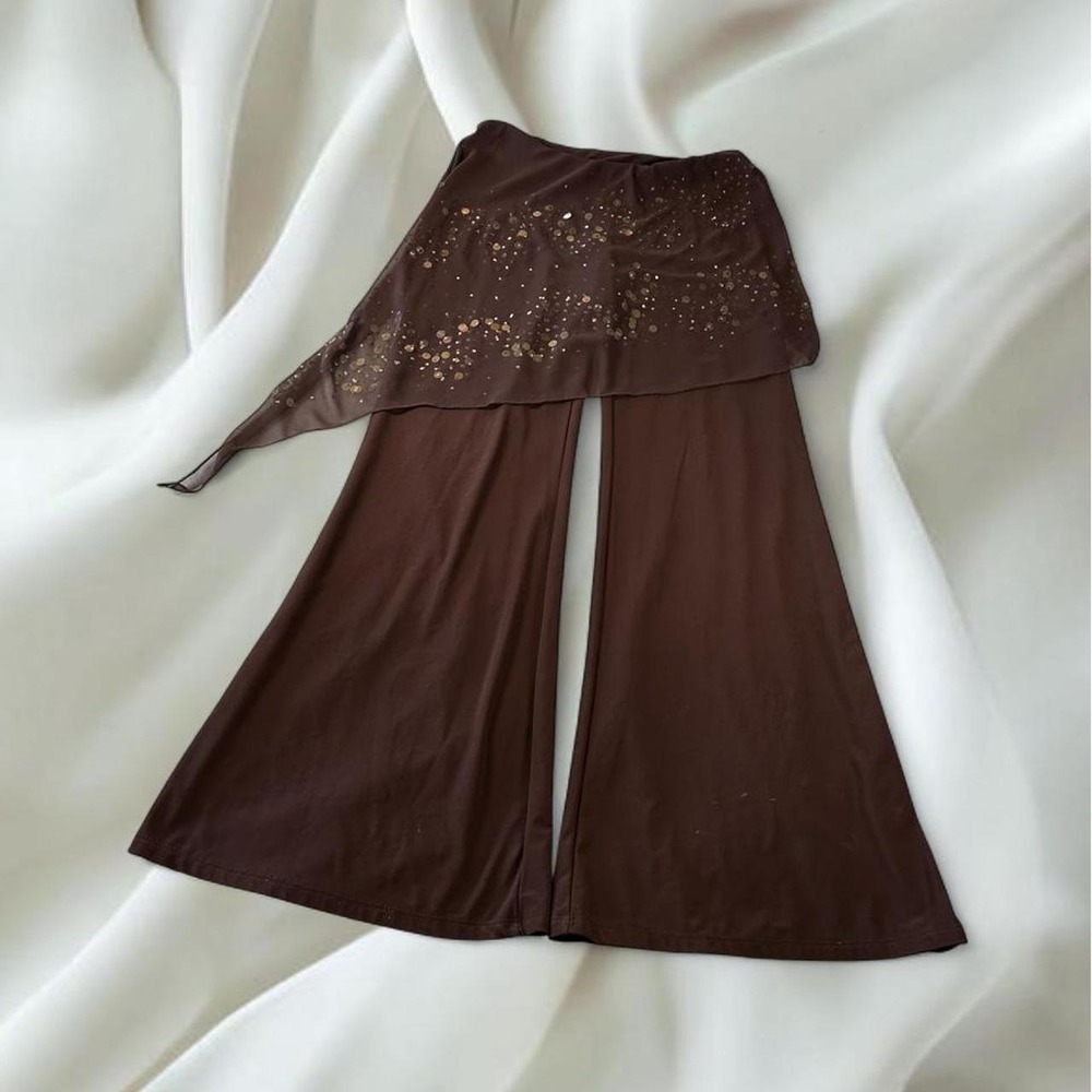 Codigo brown flare pants gold sequin mesh asymmetrical skirt y2k fairy boho